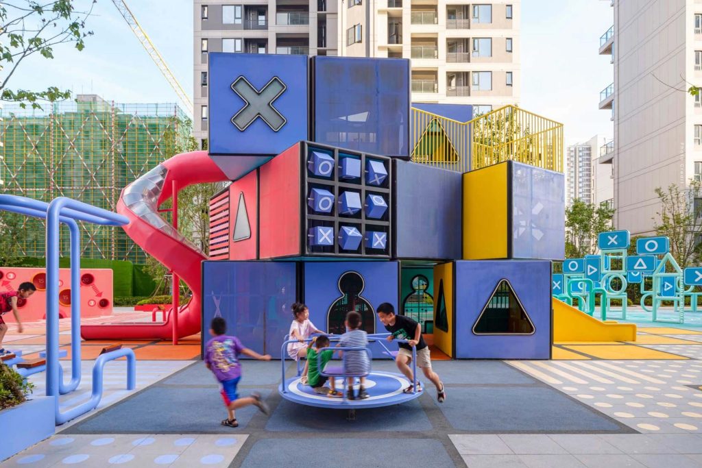 เรขาคณิต รูบิค จีน พื้นที่สาธารณะ Rubix Square จีน สนามเด็กเล่น พื้นที่ออกกำลังกาย เด็ก